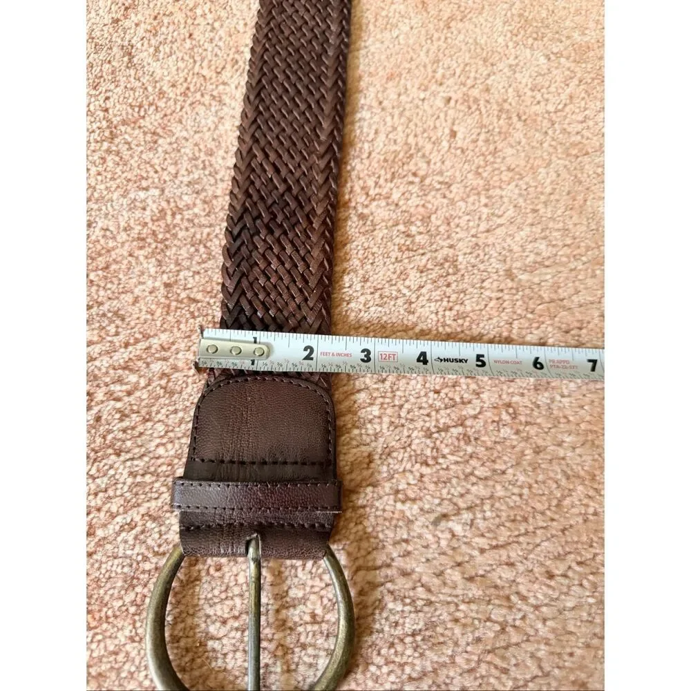 Garner Hill Genuine Leather Woven Belt Brown Wide Boho Western Round Buckle Size